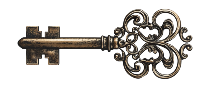 Ornate Vintage Key with Intricate Swirls and Design Elements, PNG bundle collection, Isolated on Transparent Background