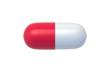 Red capsule pill isolated on white background. Medical tablet. Antibiotic or vitamins. Top view. 3d render