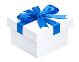 Fototapeta premium Open White Gift Box with Blue Ribbon – Elegant Surprise Concept PNG