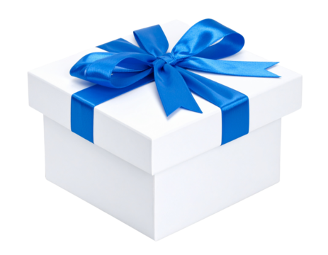 Open White Gift Box with Blue Ribbon – Elegant Surprise Concept PNG