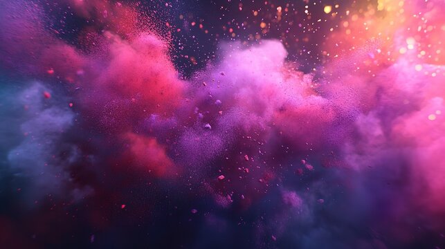 A vibrant explosion of colorful powder creates a mesmerizing and dynamic abstract background with a cosmic feel