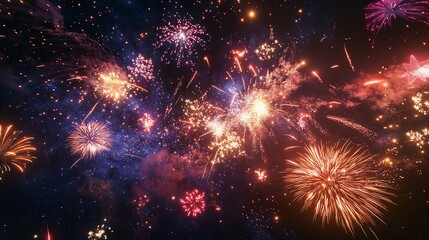 Spectacular fireworks display lights up the night sky with vibrant colors and explosive bursts of light