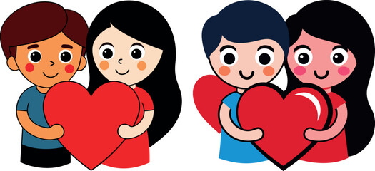 two women holding hearts, friendship illustration cartoon, happy women art, emotional connection vector, kindness and love design, female bonding artwork, empathy communication cartoon, friendship mes