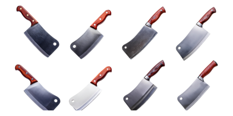 Variety of Kitchen Cleavers on Transparent Background, PNG collection, set bundle, isolate on transparent or white background