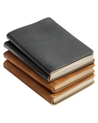 Obraz premium Stack of Three Leather Bound Notebooks on Transparent Background