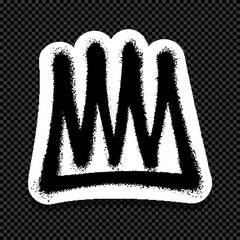 Graffiti-style black crown symbol on transparent checkered background sticker design.