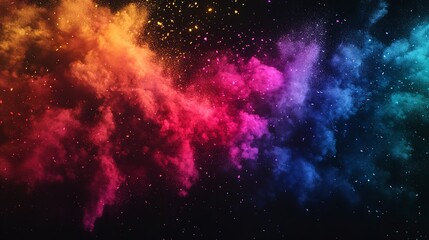 Vibrant explosion of colorful powder against a dark background, creating a dynamic and artistic composition