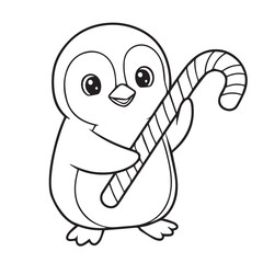 Penguin hold Candy Cane Christmas coloring pages 