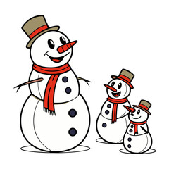 Family Snowmen Group Scene. Winter Fun Holiday Season Community. Togetherness Festive Event Vector Illustration Isolated Transparent BG. 