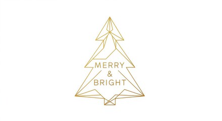 Elegant Geometric Gold Christmas Tree Outline with Merry and Bright Holiday Greeting