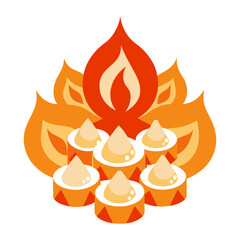 Vector Illustration Festive Orange Fire: Candles Flame Light Celebration Gathering Decoration Warmth vector illustration. 