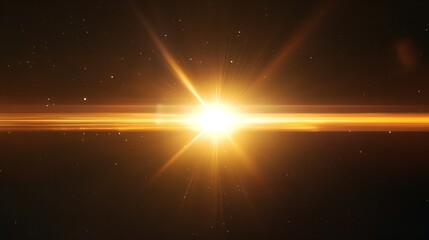 Bright light flare effect with lens, abstract glowing light with rays and beams on dark background