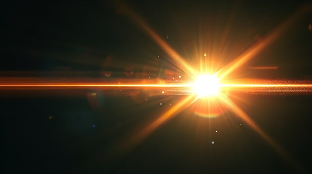 Golden light flares with starburst effect and lens flare on a dark background, creating a dramatic and dynamic effect - Powered by Adobe