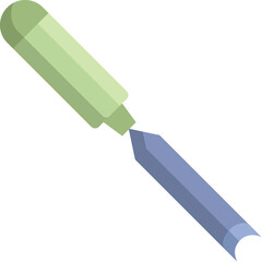 Green and Blue Wood Chisel Tool With A Sharp Beveled Edge On A Transparent Background In A Flat Design Style