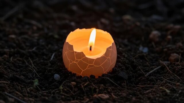 Enchanting eggshell candles illuminate an earth setting, sparking creativity and warmth
