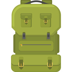 Green Camping Backpack With Multiple Pockets And Buckles In A Flat Design Style Isolated On A Transparent Background