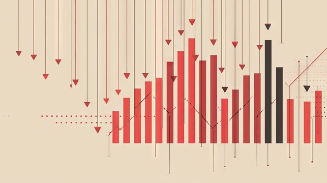 Abstract Data Visualization with Red and Black Bar Chart on Beige Background
