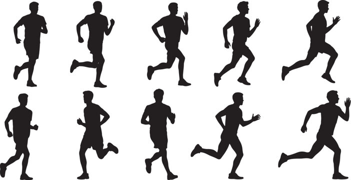 Silhouettes of running people in various poses