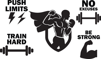 Motivational fitness superhero illustration with inspiring quotes Vector, illustration