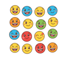 Fototapeta premium A collection of colorful smiley face emojis showcasing a variety of happy emotions and expressions perfect for digital communication and design elements