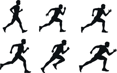 Silhouettes of running man in action
