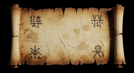 Cracked old wall with ancient markings, vintage archaeological background, aged texture surface from historic ruins.