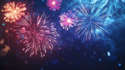 A vibrant display of fireworks illuminating the night sky with bursts of color and light, creating a festive atmosphere