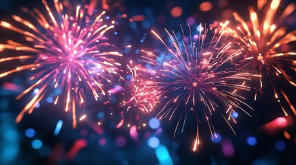 Vibrant fireworks illuminate the night sky, creating a dazzling display of light and color