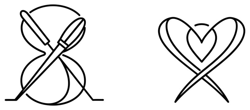 Elegant line art emblems showcasing culinary creativity with a stylized whisk design intertwined with a passionate heart motif, symbolizing profound love for craft