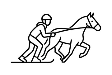 Fototapeta premium Skijoring sport icon with skier and horse for winter recreation and outdoor activity themes. Action symbol for apps, guides, and infographics. Vector illustration.
