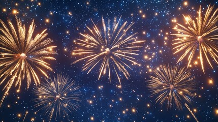 Golden fireworks illuminate the night sky with a mesmerizing display of light and color, creating a festive atmosphere