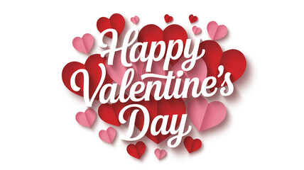 Happy valentines day greeting card with red and pink hearts romantic holiday concept