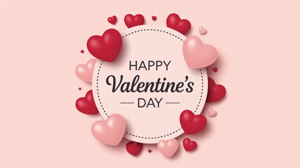 Happy valentines day greeting card with 3d hearts on pink background for love celebration