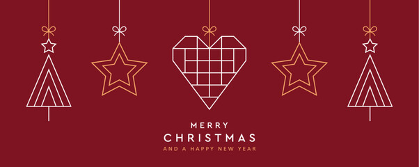 Naklejka premium merry christmas card with hanging decoration vector illustration