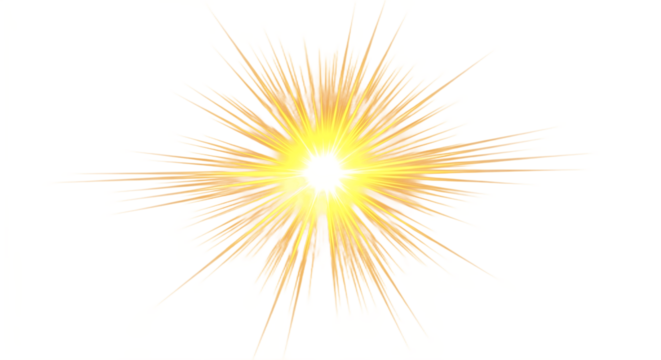 Bright starburst light explosion with radiating yellow and orange rays against a dark green abstract background.