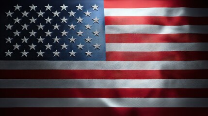 United States flag embossed in frosted glass panel, backlit to reveal subtle texture. Sharp edges capture while soft