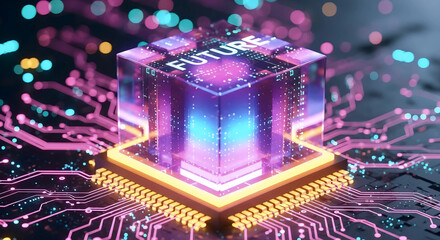 Digital Future Cube Processor on Circuit Board Technology Concept