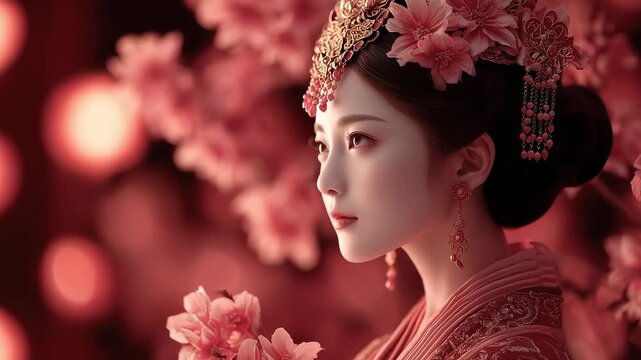 Tang Dynasty Lady Contemplating with Flowers