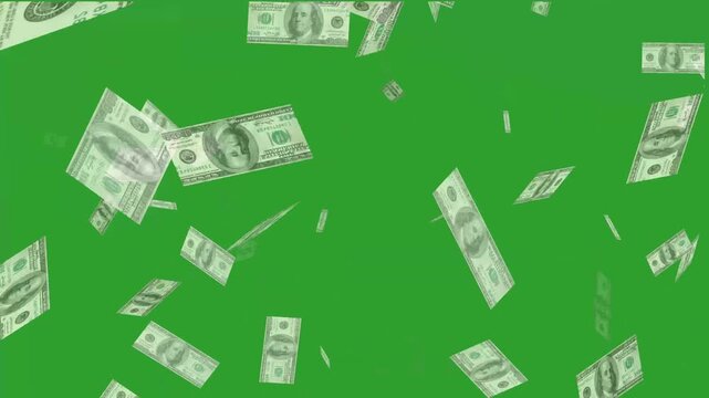 Money falling animation on green screen represents financial success wealth and prosperity dynamic motion