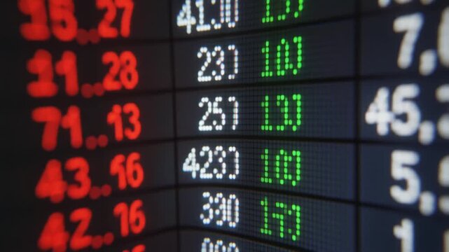 4K Stock Market Ticker Display - Red and Green Trading Numbers | Financial Data Screen Background