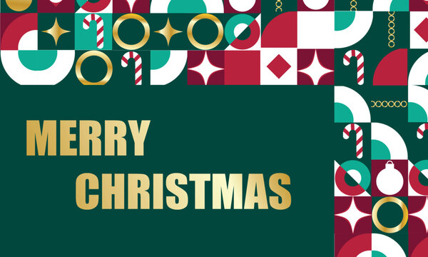 Fototapeta Christmas banner template, scandinavian geometric style