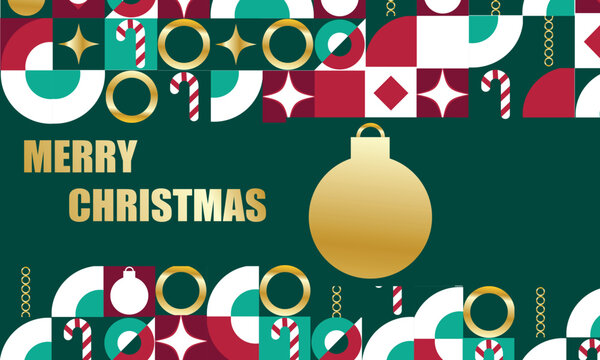 Fototapeta Christmas  banner template, scandinavian geometric style