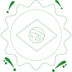 Green Outline Of The Brazilian Flag Within A Decorative Circle Border With Small Green Splashes On A Transparent Background