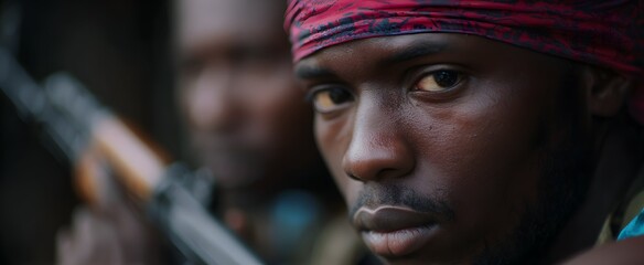 Obraz premium The tense confrontation between two hostile armed groups fueled by deep conflict