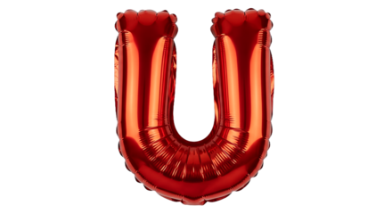 Glossy Red Letter U Balloon Shiny Metallic Alphabet Foil Party Decoration Isolated on White Background