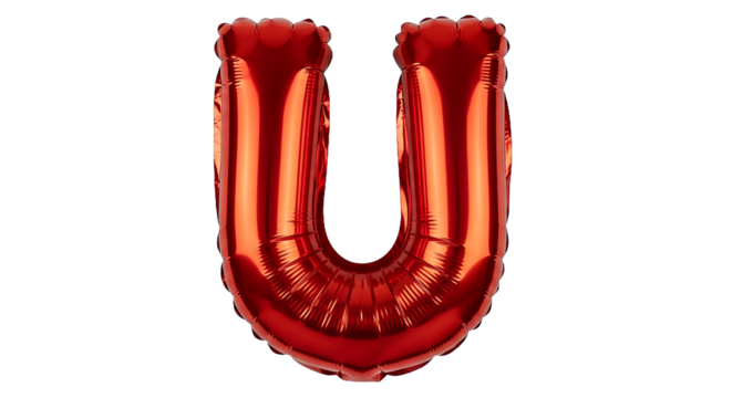 Glossy Red Letter U Balloon Shiny Metallic Alphabet Foil Party Decoration Isolated on White Background