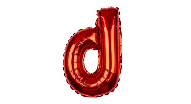 Shiny Red Metallic Letter D Balloon Isolated on White Background Party Decoration Accent