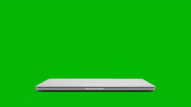 Green Screen Laptop Opening and Closing on Solid Background Viewpoint Displaying Technology Scene with Consistent Motion