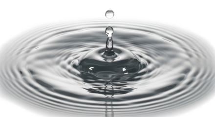 Blue water splash a single water drop creating ripples on a white surface