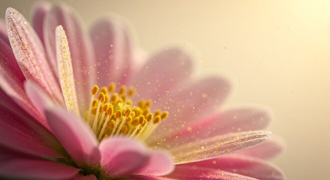 Close up of a pink chrysanthemum flower with golden center against a soft background - Powered by Adobe